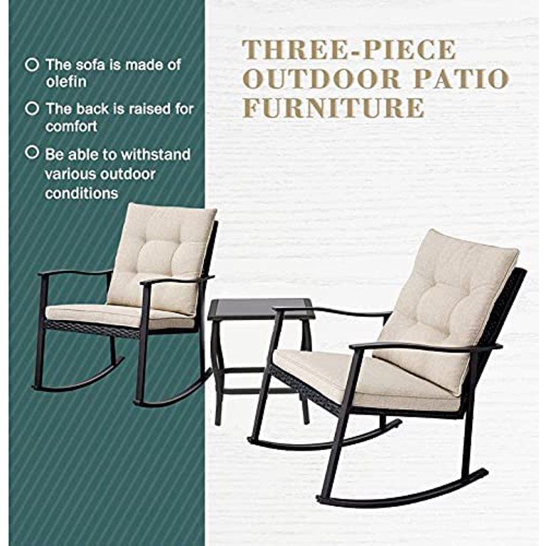 SUNCROWN 3-Piece Outdoor Rocking Bistro Set, Black Wicker Furniture-Two Chairs with Glass Coffee ... | Walmart (US)