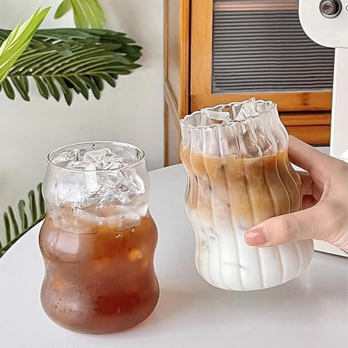 2 Pcs Ribbed Glass Cups 18 Oz Vintage Drinkware Wavy Ribbed Design Ideal for Iced Coffee Beverages Juice Milk Tea Cocktails and More | Amazon (US)