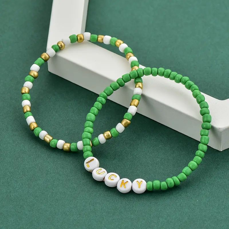 2pcs Creative Green Soft Clay Beads Beaded Bracelet Set St. Patrick's Day Lucky Hand Jewelry Set | Temu Affiliate Program