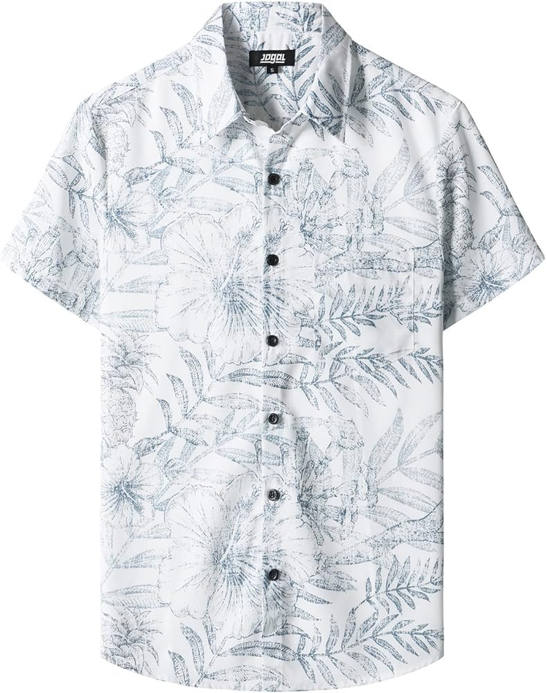 JOGAL Mens Floral Hawaiian Shirt Front Pocket Casual Aloha Shirts | Amazon (US)