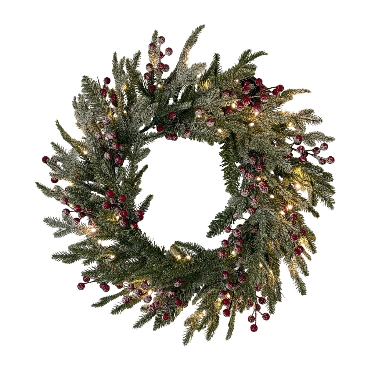 24" Prelit Christmas Wreath with LED Lights, Snow-Flocked Pine, Red Berries & Pine Cones, Holiday... | Amazon (US)