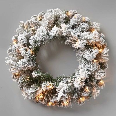 22in Prelit Flocked Artificial Cashmere Pine Wreath Clear Lights - Wondershop&#8482; | Target