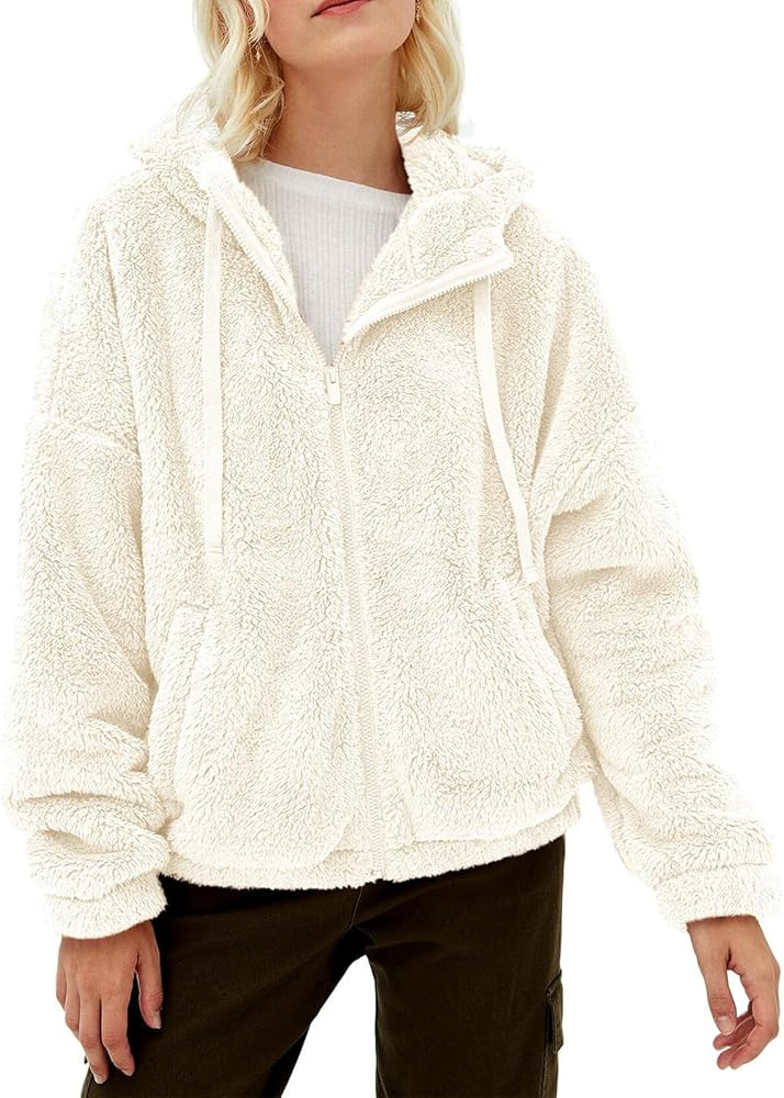GAMISOTE Womens Fuzzy Fleece Jacket Zip Up Oversized Winter Warm Sweatshirt Hoodies | Amazon (US)