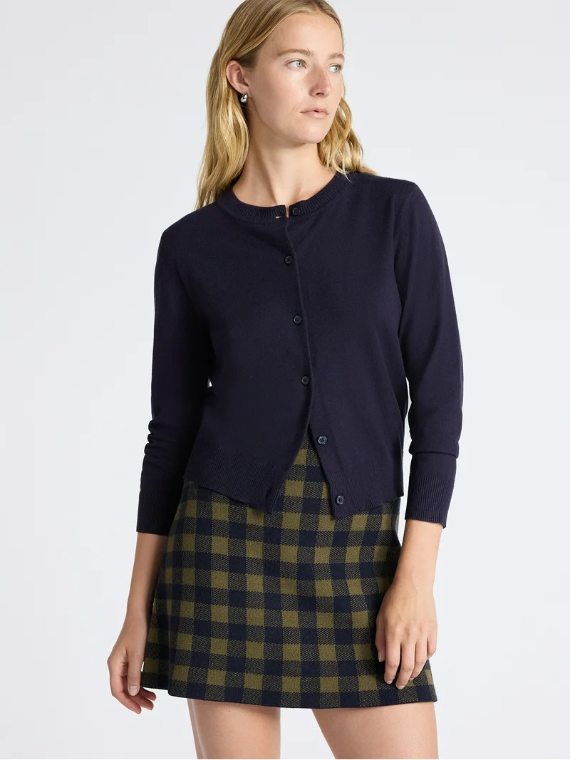 Free Assembly Women's and Women's Plus Solid, Stripe, & Print Classic Cozy Yarn Cardigan Sweater,... | Walmart (US)