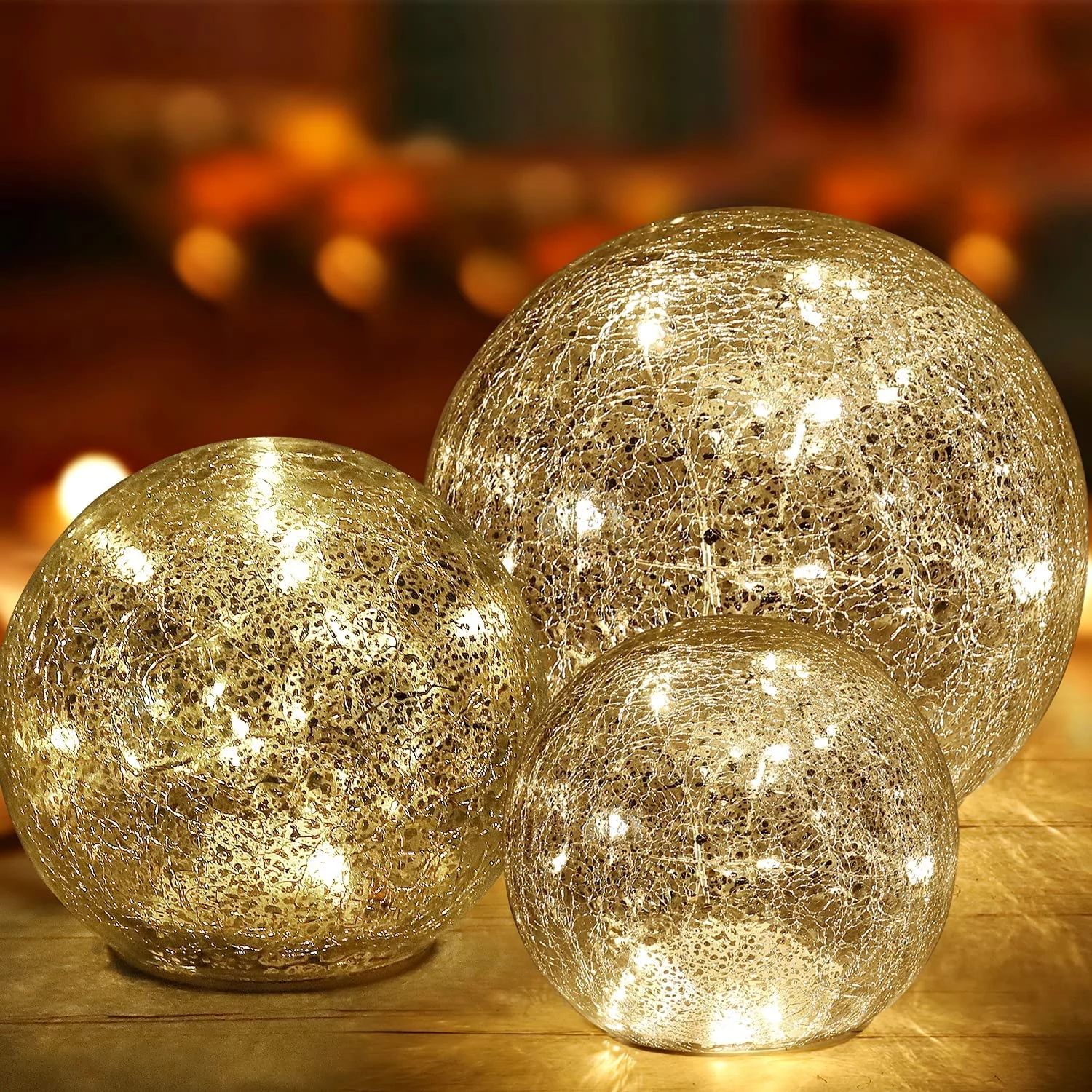 Mercury Crackle Glass Moon Lights,3 Pack (4in,4.5in,5.7in) Battery Operated Sphere Light Home Dec... | Walmart (US)
