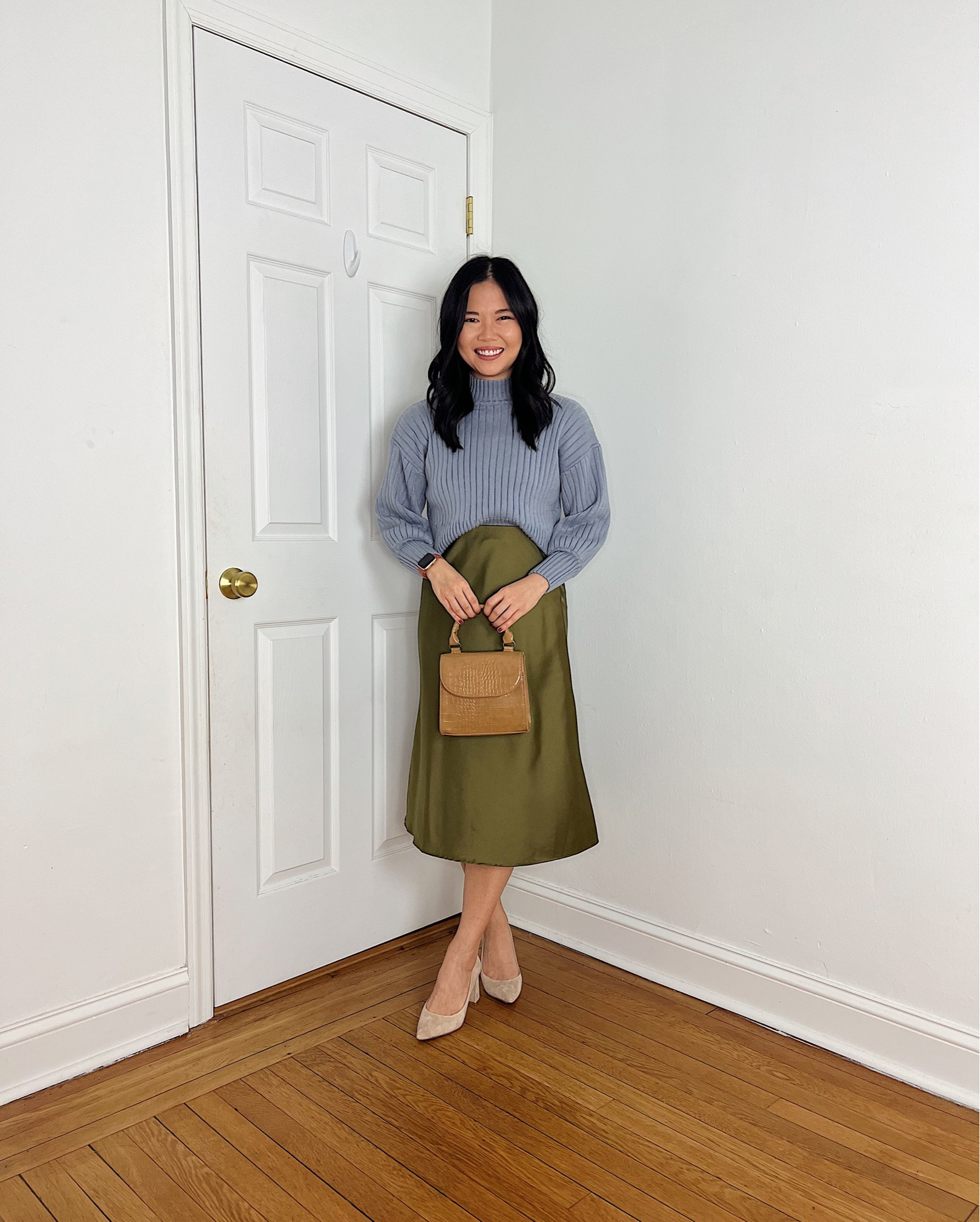 Light blue sweater (S)
Olive green skirt  (S)
Olive green midi skirt 
Slip skirt 
Brown bag 
Beige suede pumps 
Block heel pumps 
Beige pumps 
Amazon outfit 
Amazon fashion 
Amazon sweater 
Teacher outfit 
Colorful work outfit 
Smart casual outfit 
Thanksgiving outfit

#LTKfindsunder50 #LTKstyletip #LTKSeasonal