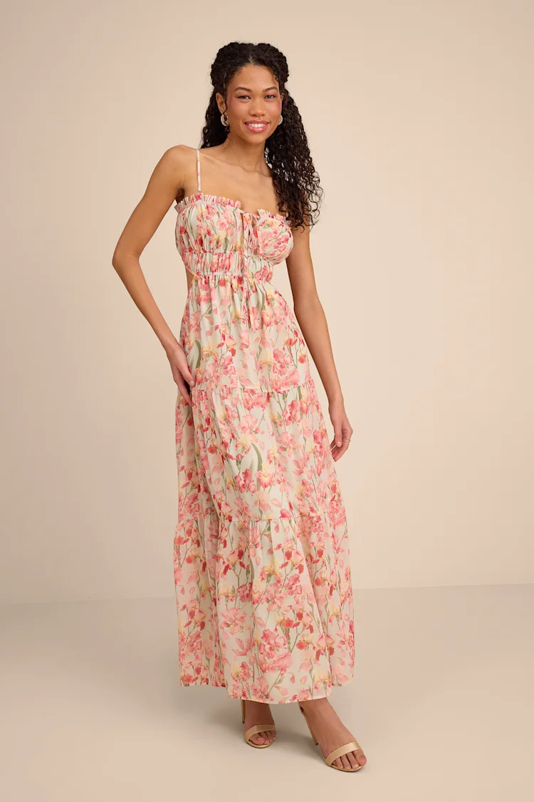 Keiko Sage Multi Floral Tiered Maxi Dress | Lulus