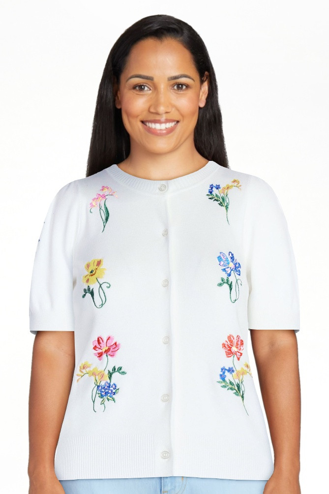 Free Assembly Women's and Women's Plus Embroidered Cardigan Sweater with Puff Sleeves, Lightweigh... | Walmart (US)
