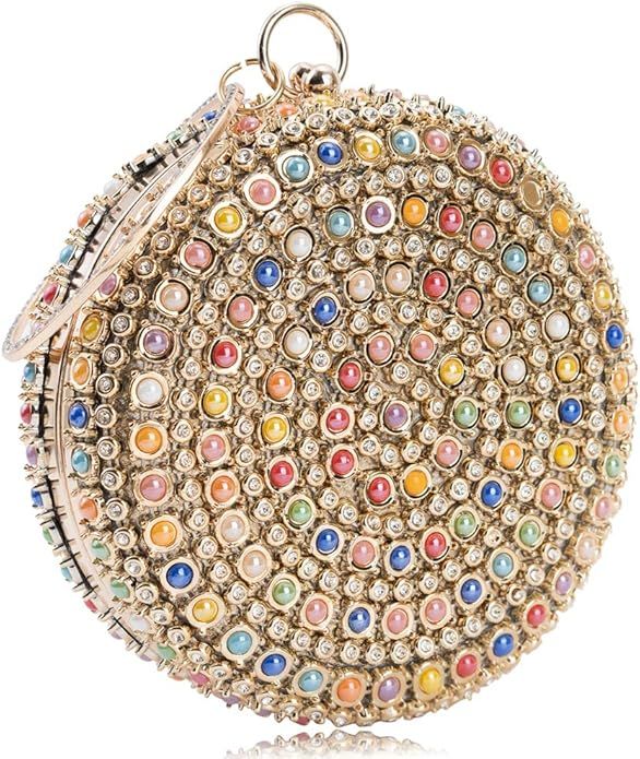 Women Evening Bag Round Rhinestone Crystal Clutch Purse Ring Handle Handbag for Wedding Prom Part... | Amazon (US)