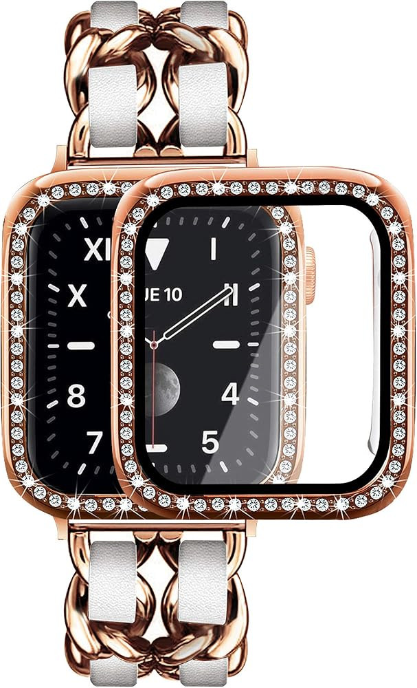 Mosonio Compatible for Apple Watch Band 38mm 40mm 42mm 44mm with Screen Protector Case Women, Jew... | Amazon (US)