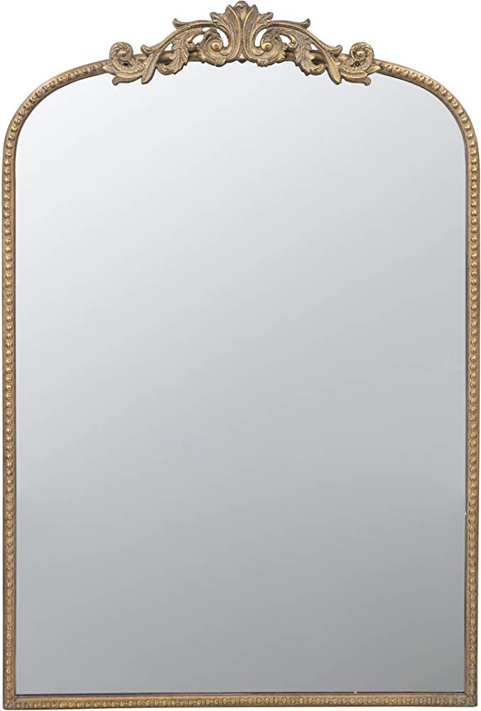 Benjara Kea 36 Inch Wall Mirror, Curved Metal Frame, Baroque Accent Design, Gold | Amazon (US)