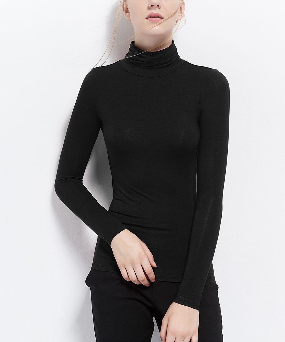 Canvaus Women's Pullover Sweaters Black - Black Turtleneck - Women | Zulily