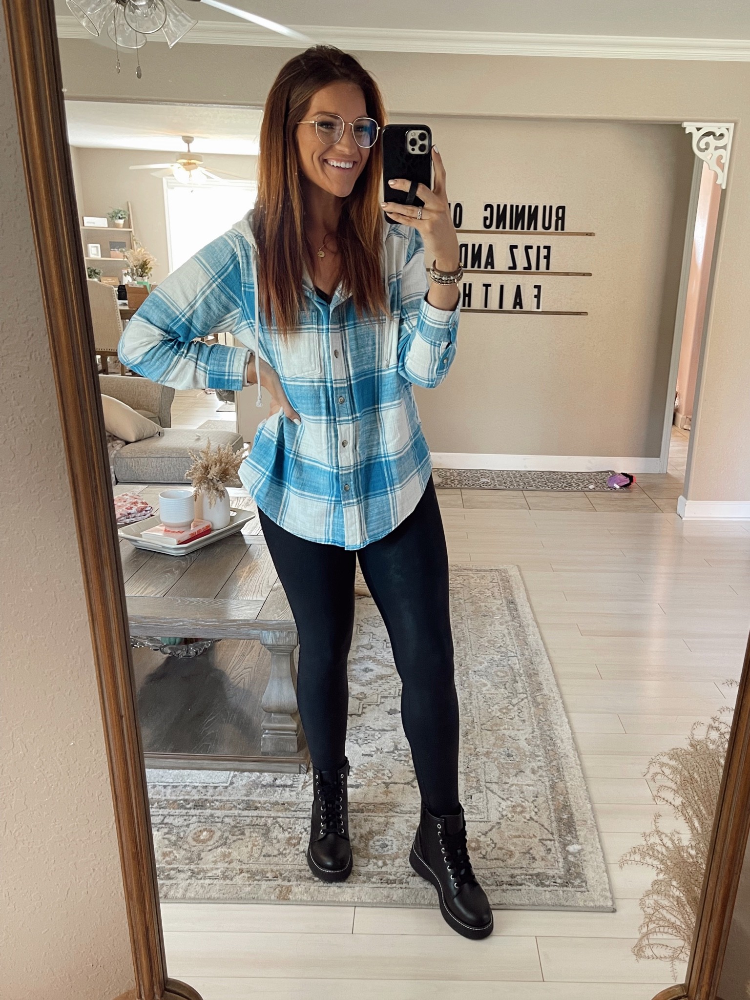Sized up to a large in flannel & Large in Leggings size 10 in boots SUPER COMFY