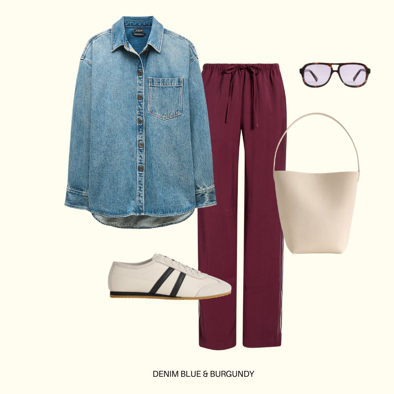 Love the idea of mixing track pants with an oversized chambray for fall!