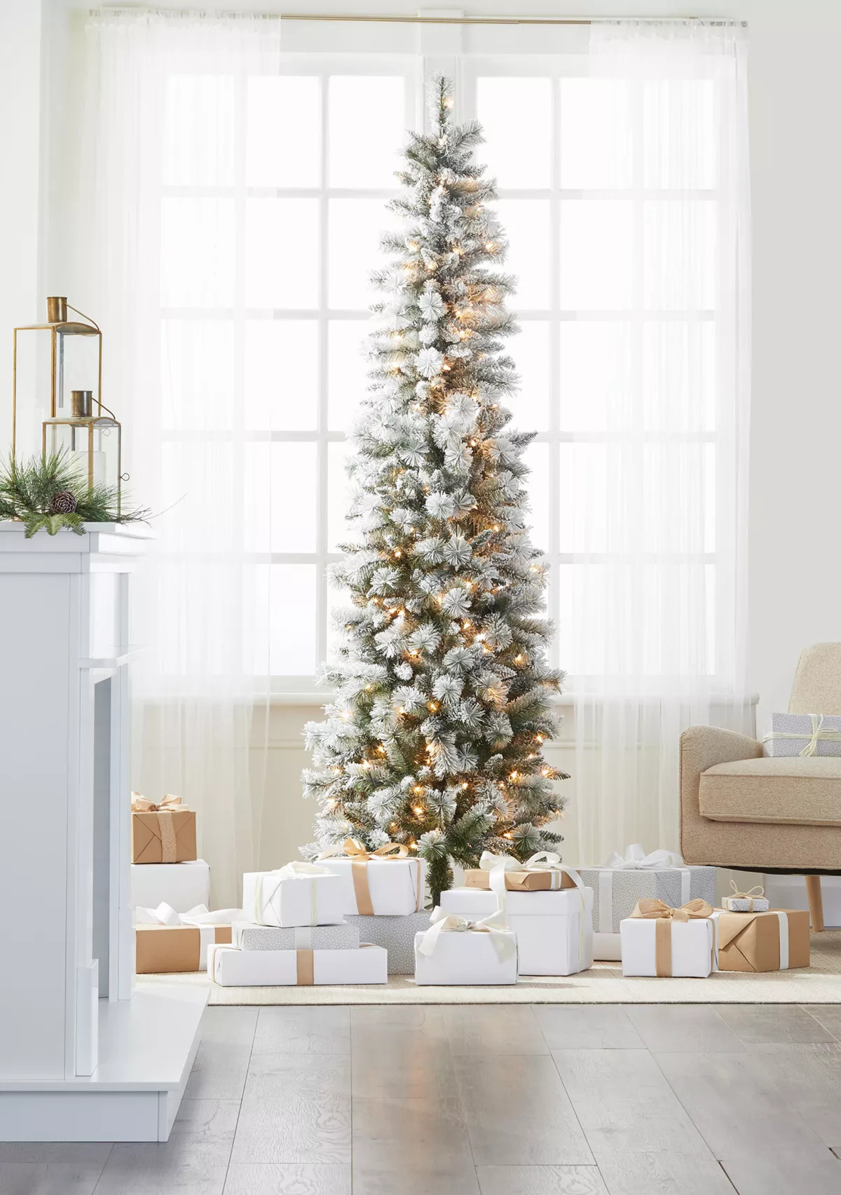 7.5 Foot Pre Lit Flocked Pencil Christmas Tree | Belk