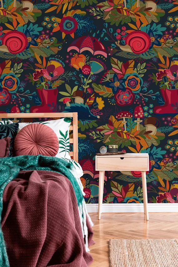 Flat Colorful Leaves Wallpaper  Removable Wallpaper Peel and | Etsy | Etsy (US)