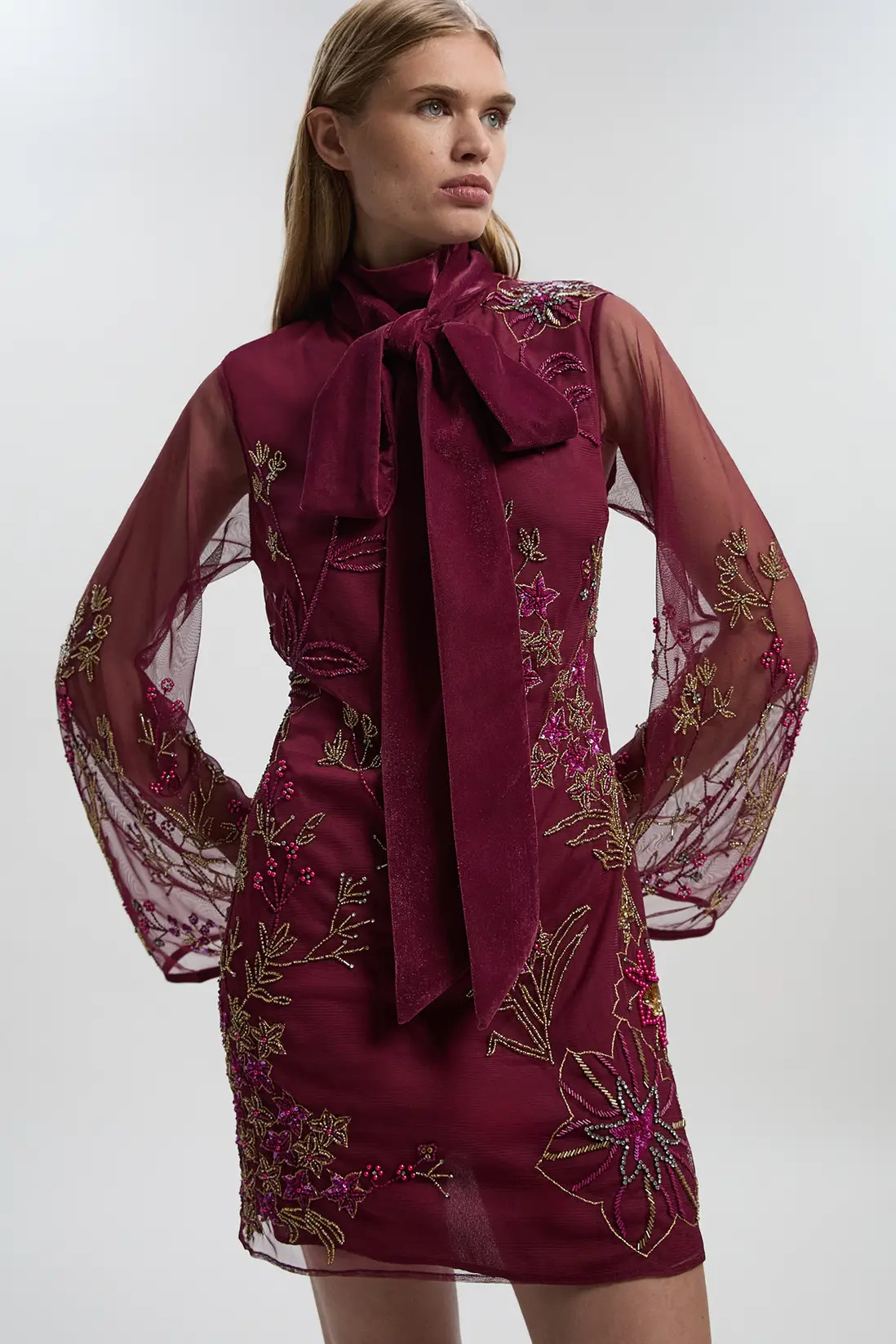 Dresses | Floral Applique Embellished Organdie Woven Mini Dress | KarenMillen | Debenhams UK