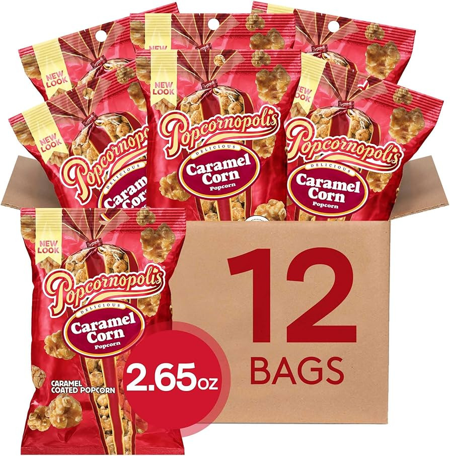 Popcornopolis Gourmet Popcorn, Caramel Corn, Sweet Snack, 12-Pack Snack Bags, Bulk & Single Serve... | Amazon (US)