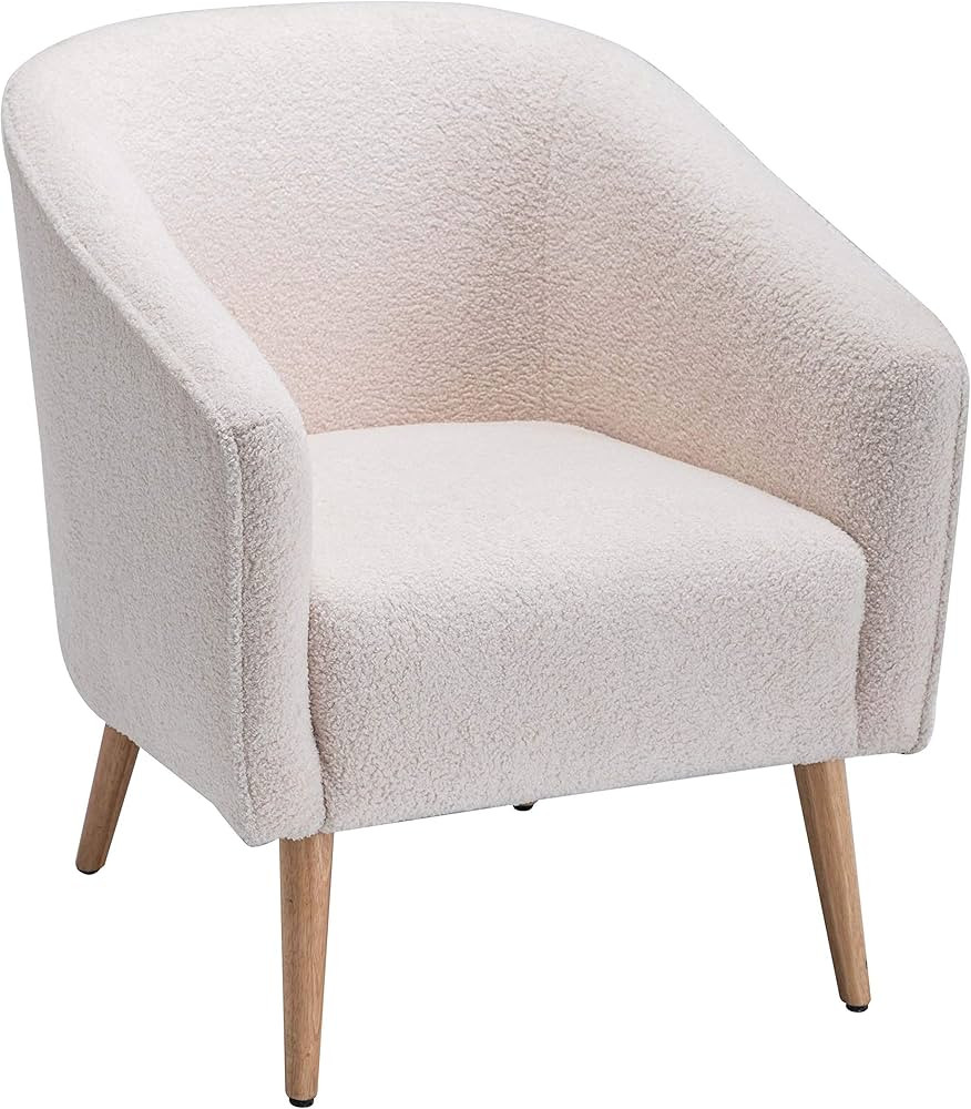Wovenbyrd Mid-Century Modern Barrel Accent Chair with Tapered Legs, Cream Faux Shearling | Amazon (US)