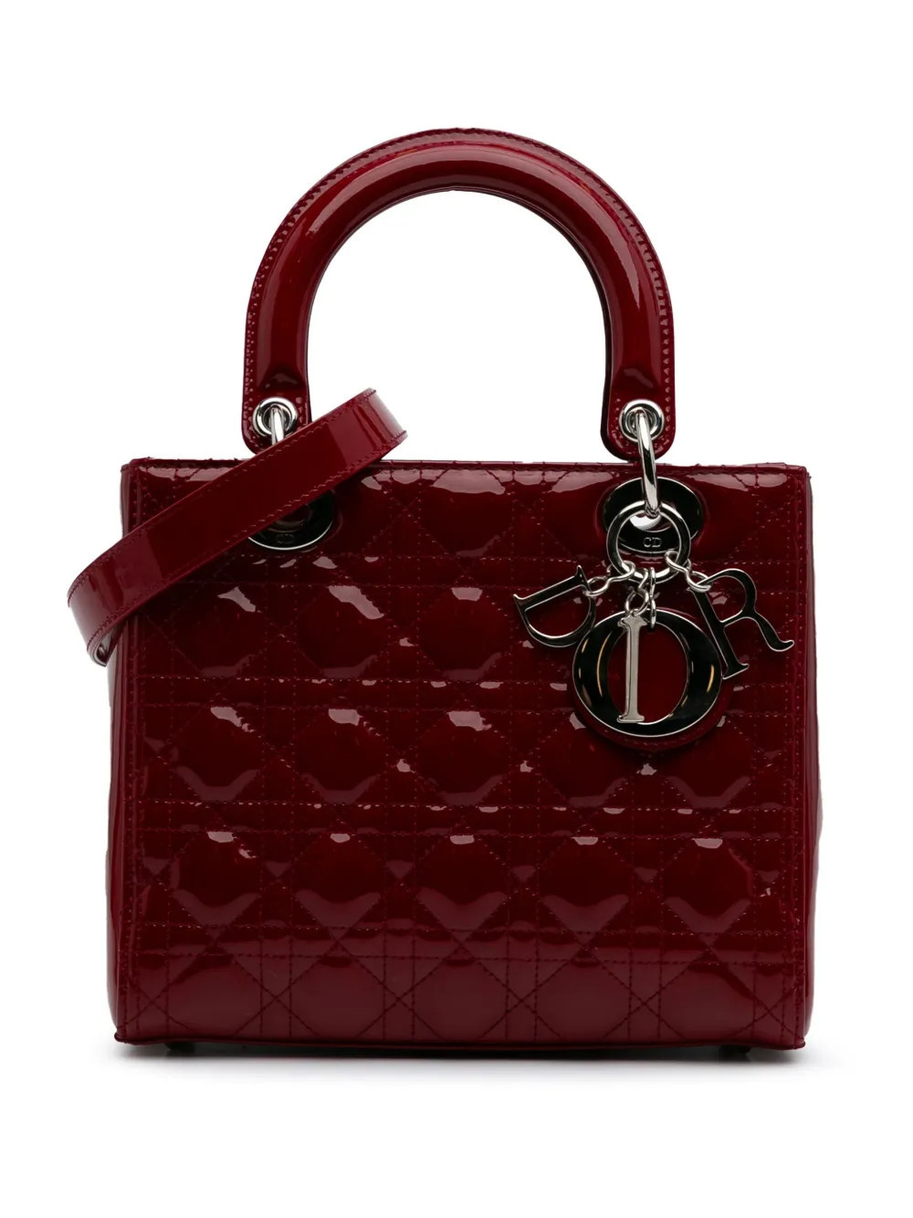 Christian Dior Pre-Owned 2018 Medium Patent Cannage Lady Dior satchel - Red | Farfetch Global