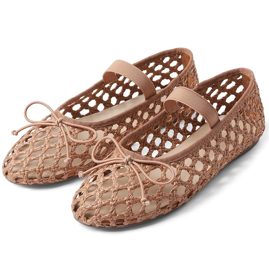 AMINUGAL Raffia Ballet Flats Shoes for Women Dressy Comfortable Woven Straw Women's Flat with Ela... | Amazon (US)