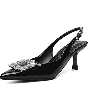 Women's Slingback Kitten Heels Closed Pointed Toe Dress Shoes with Rhinestone Wedding Party Pumps... | Amazon (US)