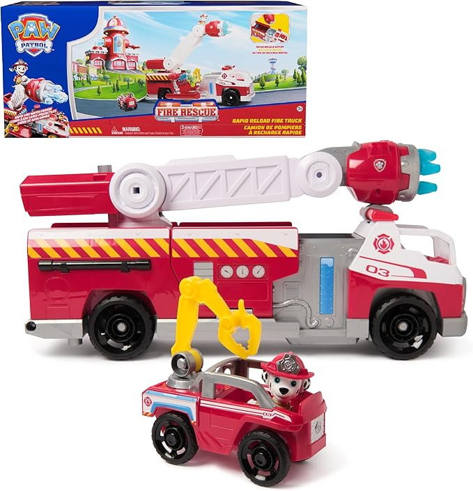 Paw Patrol Fire Rescue: Rapid Reload Fire Truck with Marshall Figure, Quick-Fire Launcher, Lights... | Amazon (US)