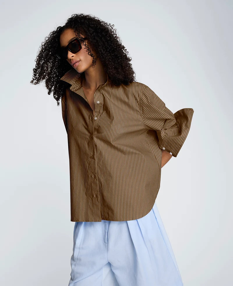 Button Down Striped Poplin Boyfriend Shirt | Kenneth Cole