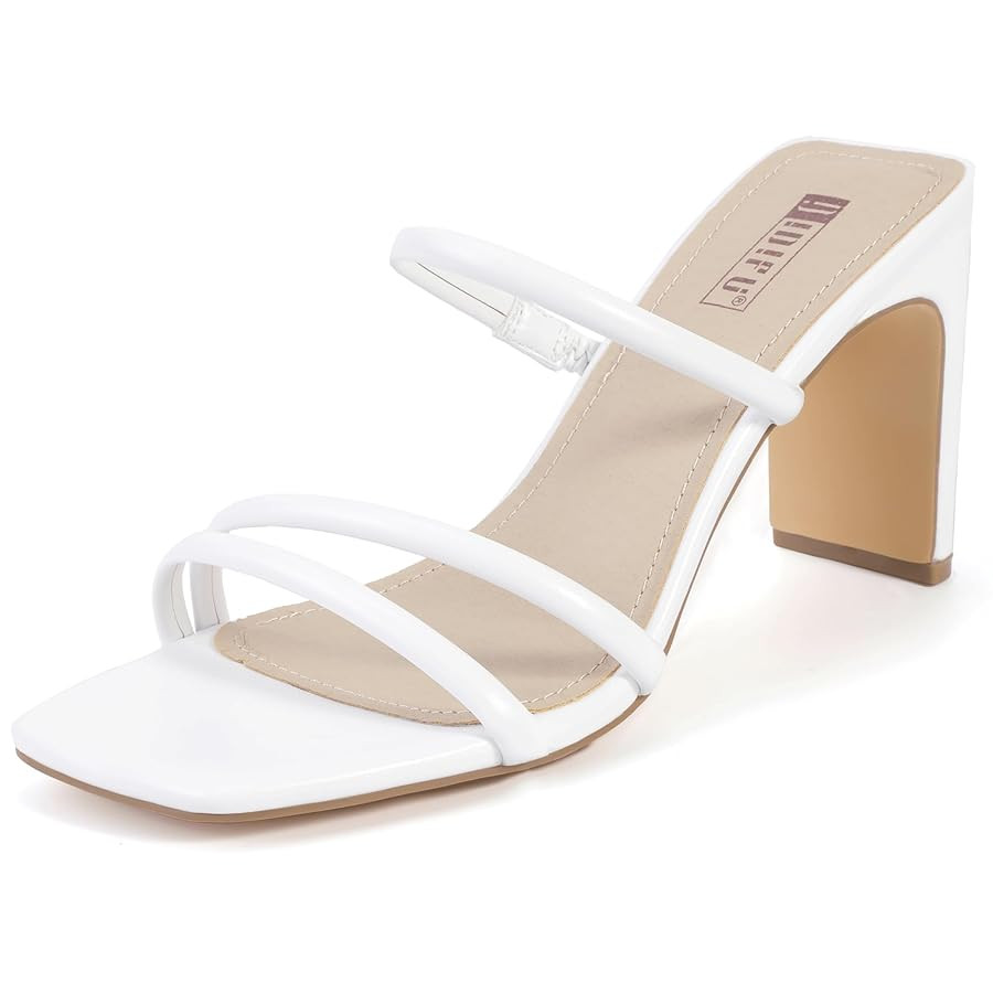 IDIFU IN3 High Heels Strappy Chunky Block Heels Square Toe Three Strap Slip On Heels Comfortable ... | Amazon (US)