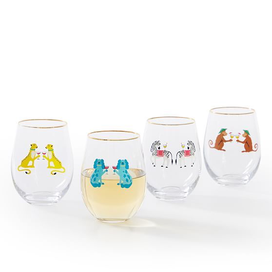 Party Animal Stemless Wine Glasses, Set of 4 | Mark and Graham | Mark and Graham