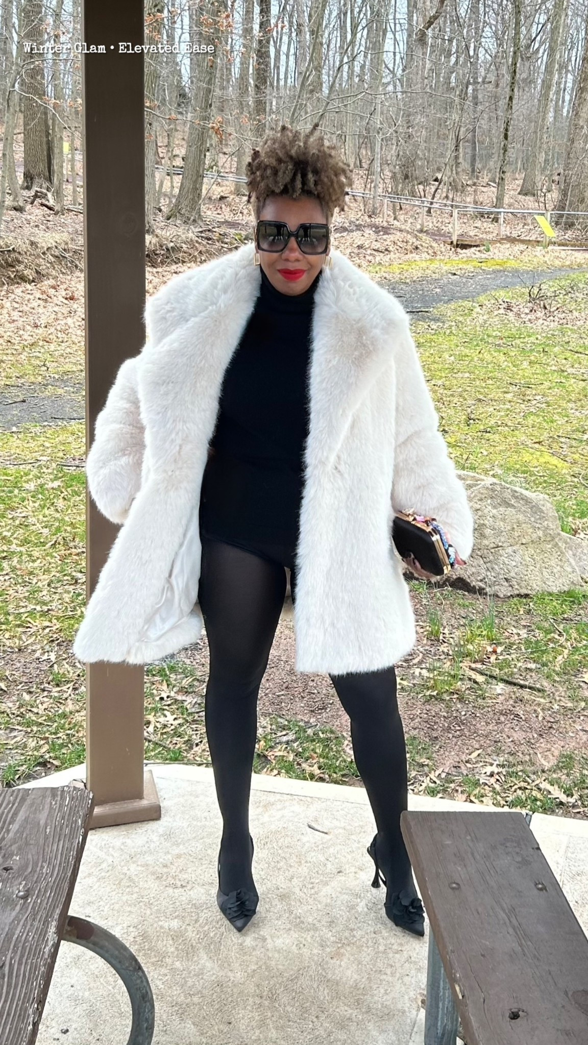 Outfits by Miki | Winter Glam
Winter glam, the easy way. White faux fur on top, all black underneath… bottoms optional. Linked my exact sunglasses and similar coats, tights, and heels so you can get the same vibe.

#LTKHoliday #LTKMidsize #LTKOver40