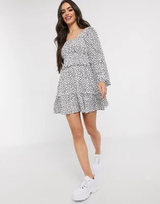 Missguided shirred waist shift dress in ditsy floral print | ASOS (Global)