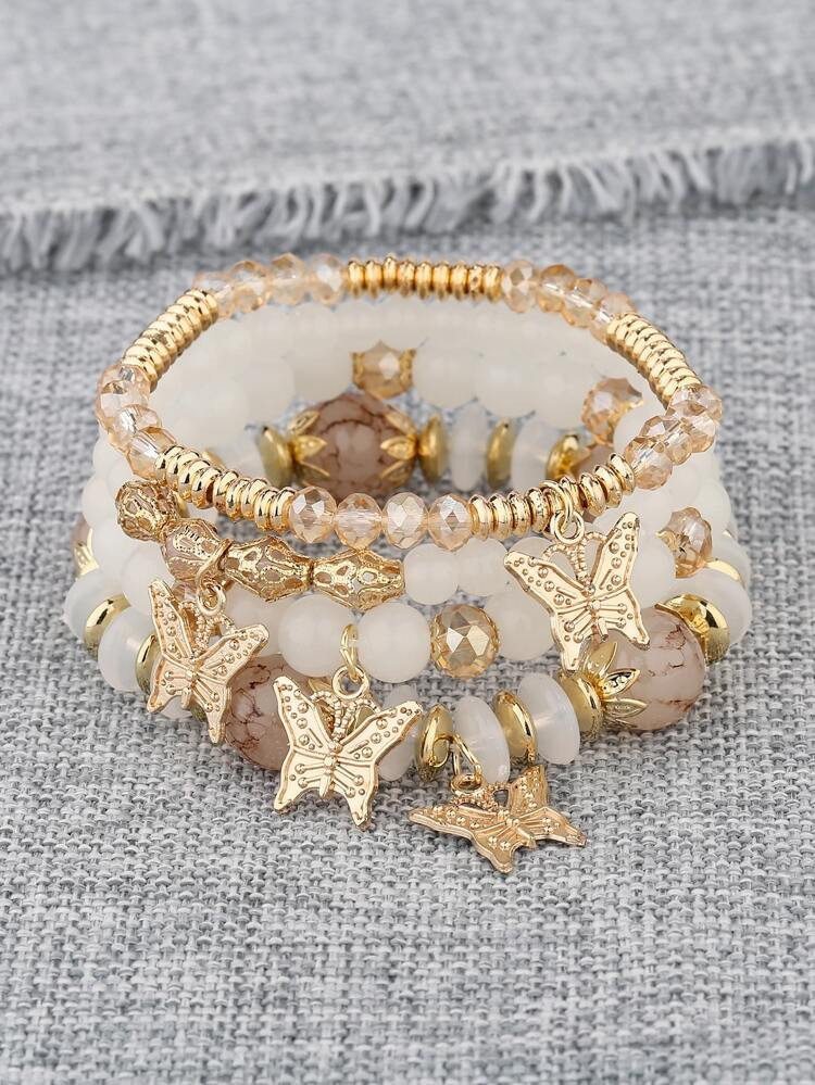 4pcs Butterfly Charm Beaded Bracelet | SHEIN