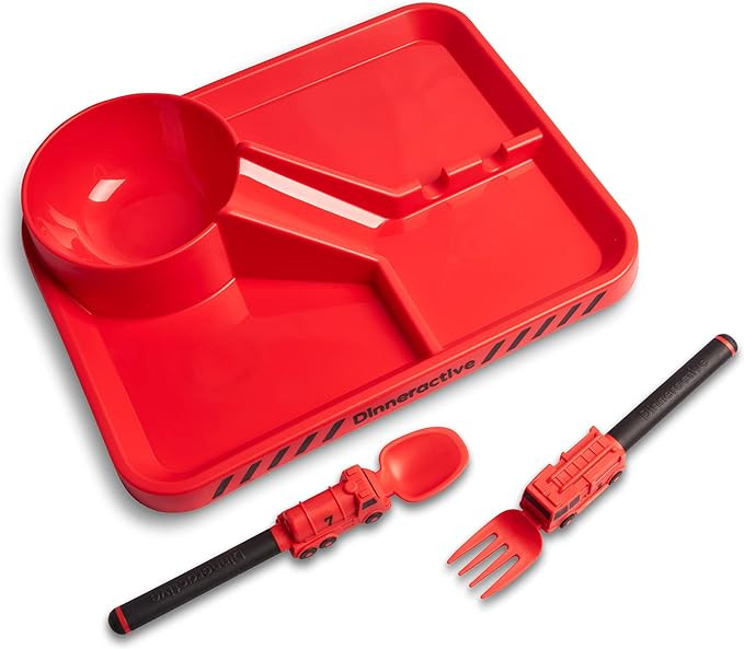 Dinneractive Dining Set For Kids - 3PC Red Firefighter Dinnerware - Fire Truck Utensils - Toddler... | Amazon (US)
