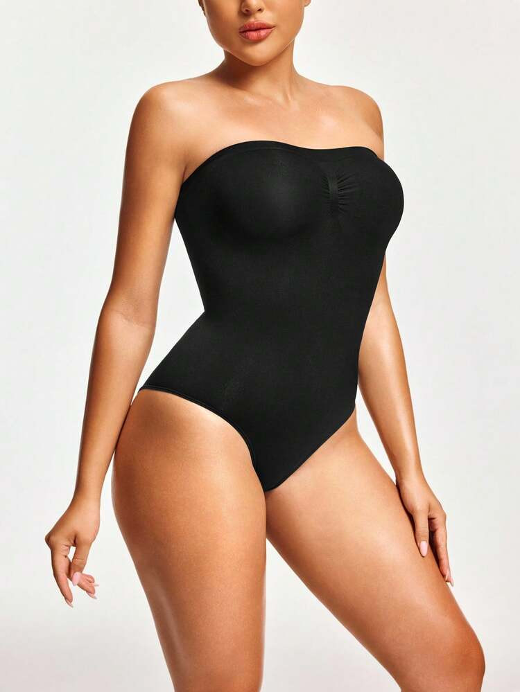 SHAPORA Women's Solid Color Strapless Push-Up Tummy Control Bodysuit | SHEIN