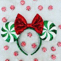 Christmas Minnie Mouse Ears Green Candy Hair Accessories Decoration Handmade Headband | Etsy (US)