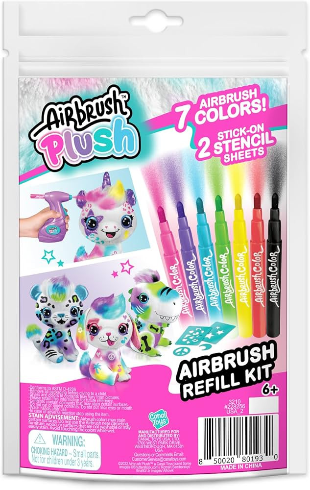 Canal Toys Airbrush Plush Refill Pack – 7 Color Airbrush Markers & 2 Stick-On Stencil Sheets ... | Amazon (US)