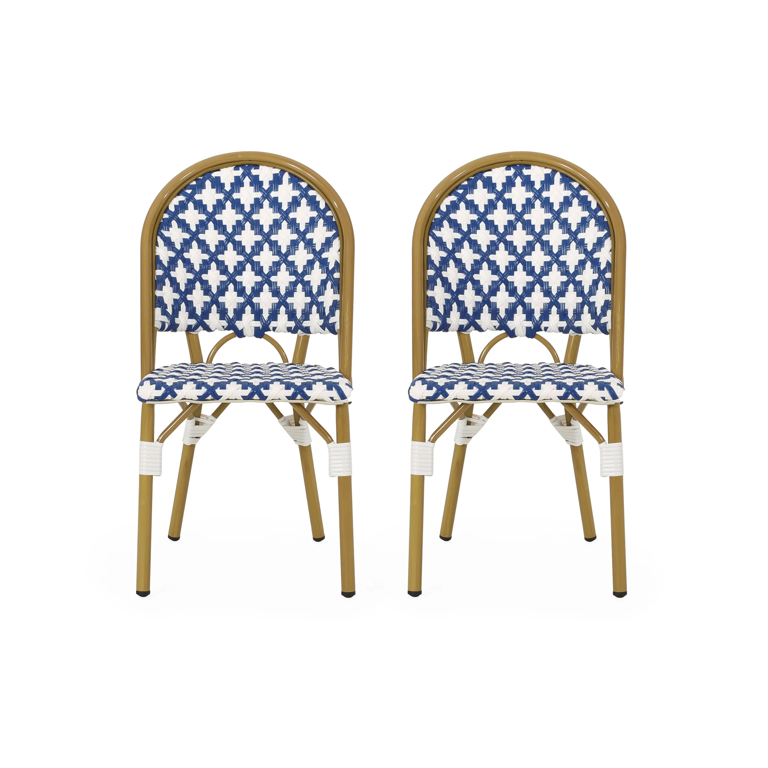 Brandon Outdoor French Bistro Chair, Set of 2, Blue, White, Bamboo Finish - Walmart.com | Walmart (US)