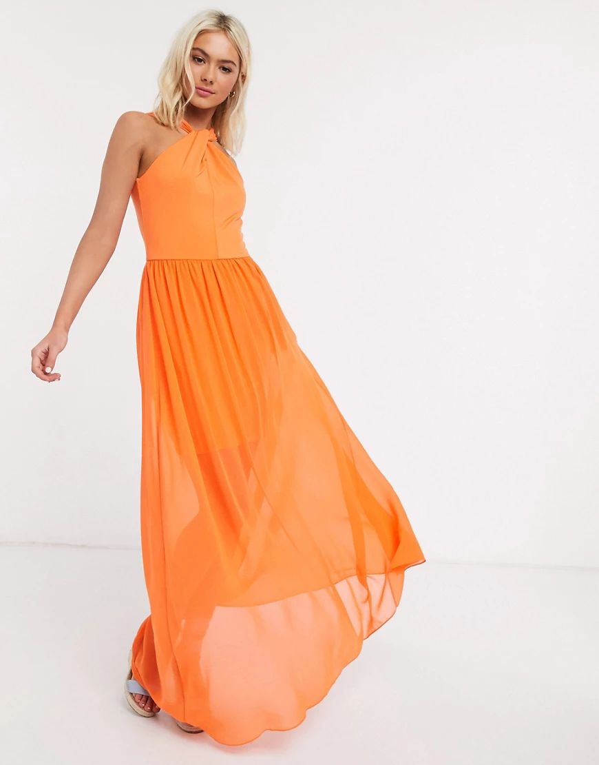 French Connection twist halter maxi dress-Orange | ASOS (Global)