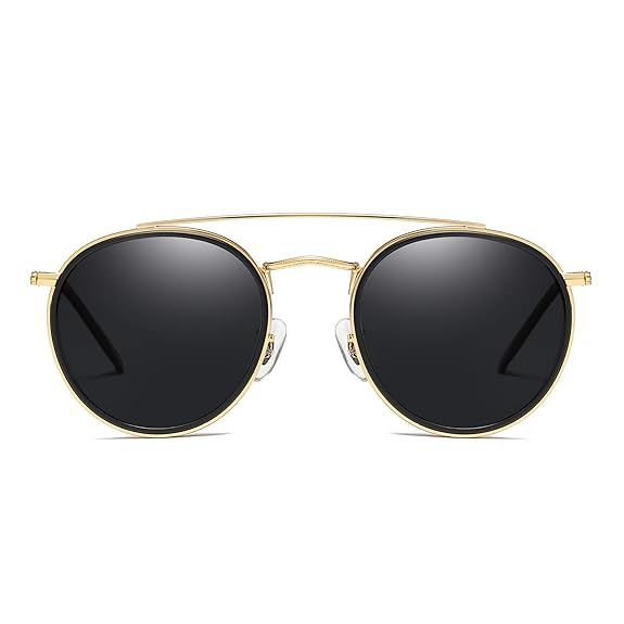 JIM HALO Small Polarized Round Sunglasses for Women Vintage Double Bridge Frame | Amazon (US)