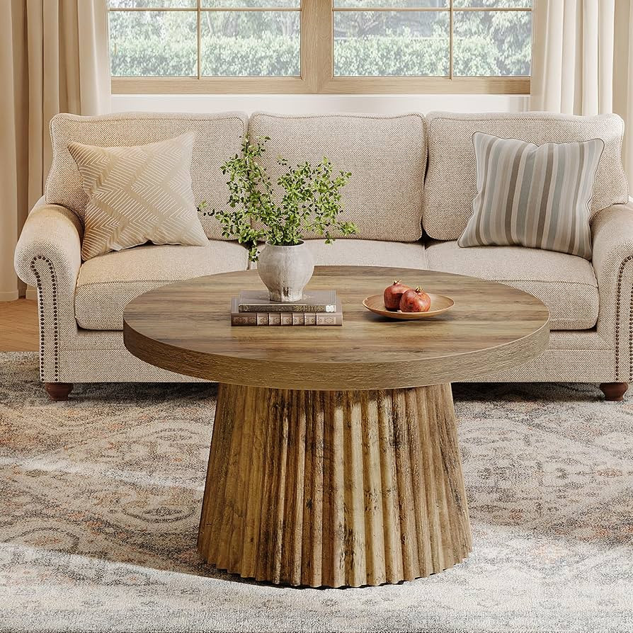 Tribesigns Coffee Table, 31.5" Small Farmhouse Round Coffee Tables with Fluted Drum Base, Mid Cen... | Amazon (US)