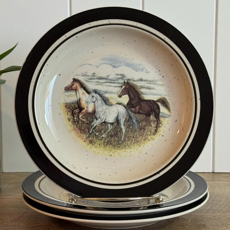 Vintage Horse Plate | Rustic Running Horses Stoneware 8.5" | Western Kitchen Decor | Ralph Lauren... | Etsy (Global)