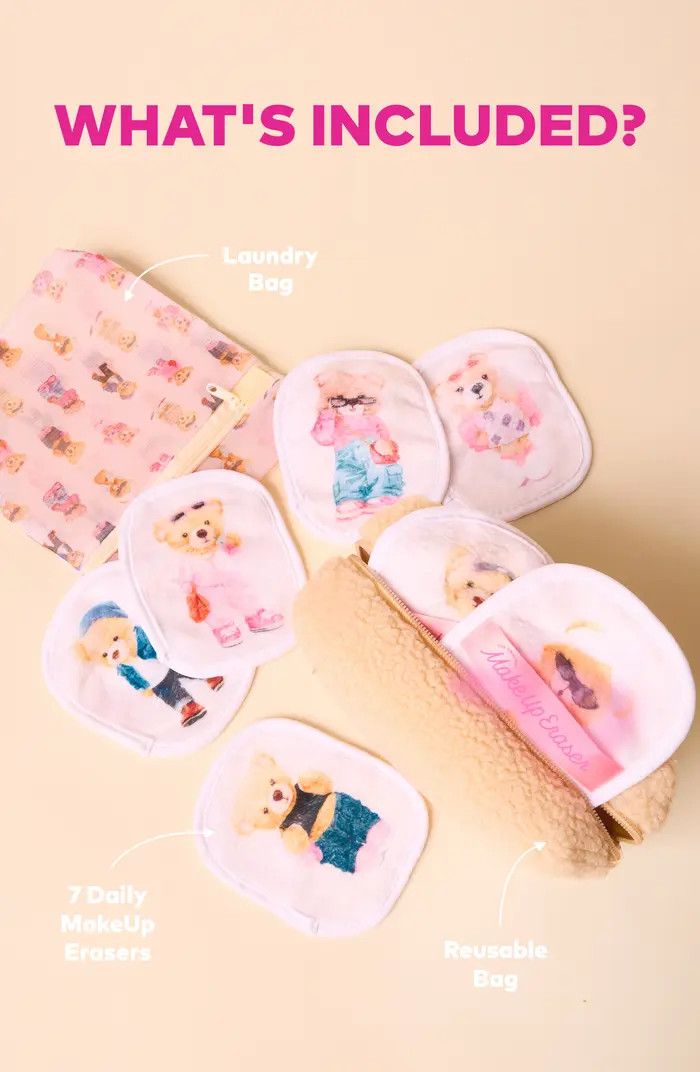 Teddy 7-Day MakeUp Eraser Set with Laundry Bag | Nordstrom