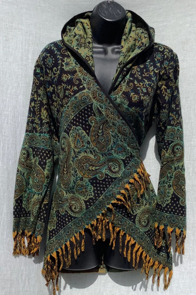 Handmade Paisley Hooded Crossover Wrap / Jacket / Cardigan. Boho. Hippy. Festival Fashion. Pixie.... | Etsy (US)