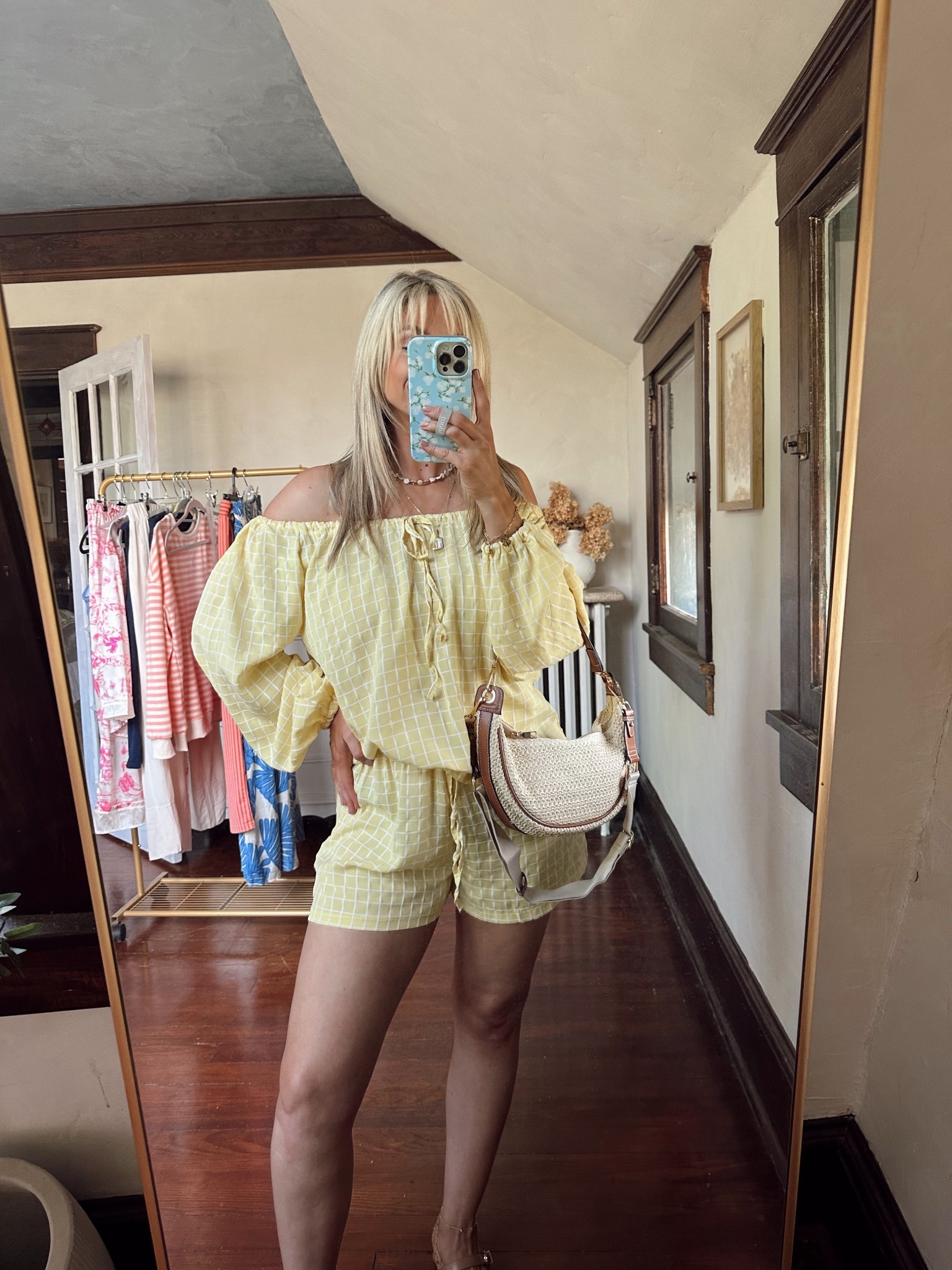 Bump friendly Amazon yellow set, wearing a small. Shorts have elastic waist
Off shoulder top (can be worn on shoulders too)
Straw bag is amazon too!

#LTKmomlife #LTKBump