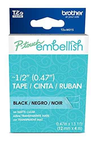 Brother P-touch Embellish Black Print on Matte Clear Tape Patterned tape TZEM31S – ~½” Wide x 13.1’  | Amazon (US)