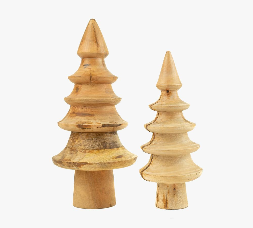 Turned Mango Wood Christmas Trees, Set of 2 | Pottery Barn (US)