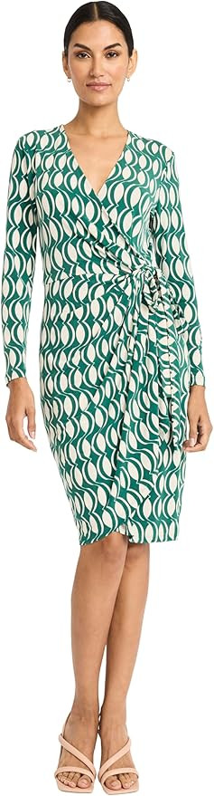 Maggy London Women's Knee-Length V-Neck Wrap Dress with Side Tie Closure-Long Sleeve Fitted Silho... | Amazon (US)