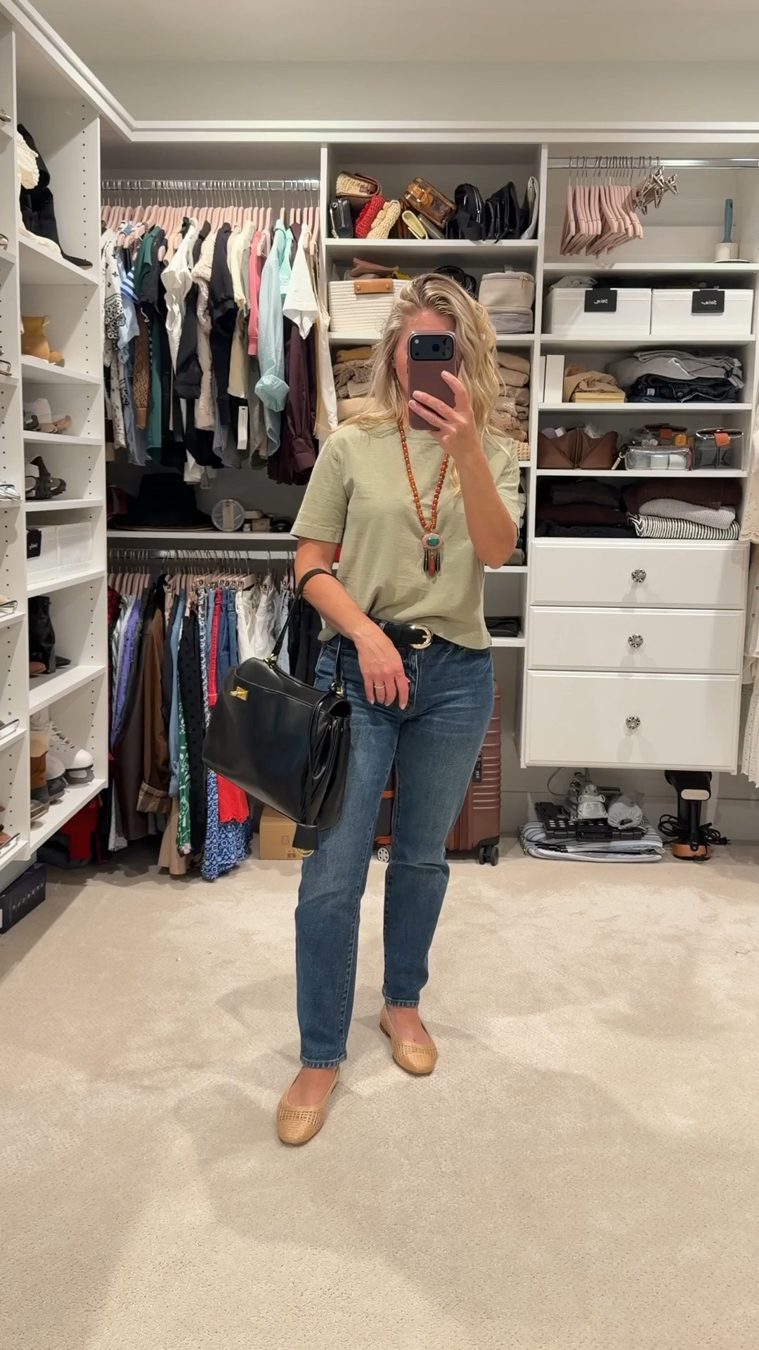 One of my favorite outfit formulas lately: relaxed denim + elevated accessories + one statement piece.

This look feels effortless but still pulled together, which is exactly how I want to dress day to day. The @jenniferbehr necklace completely transforms a simple tee and jeans, and these @margaux flats are quickly becoming a staple in my wardrobe.

Details:
• @mango belt
• @framedenim jeans
• @margaux flats
• @jenniferbehr necklace
• @amazon bag that gives major Balenciaga Rodeo Medium vibes without the designer price tag

#LTKootd #LTKPetite #LTKSeasonal