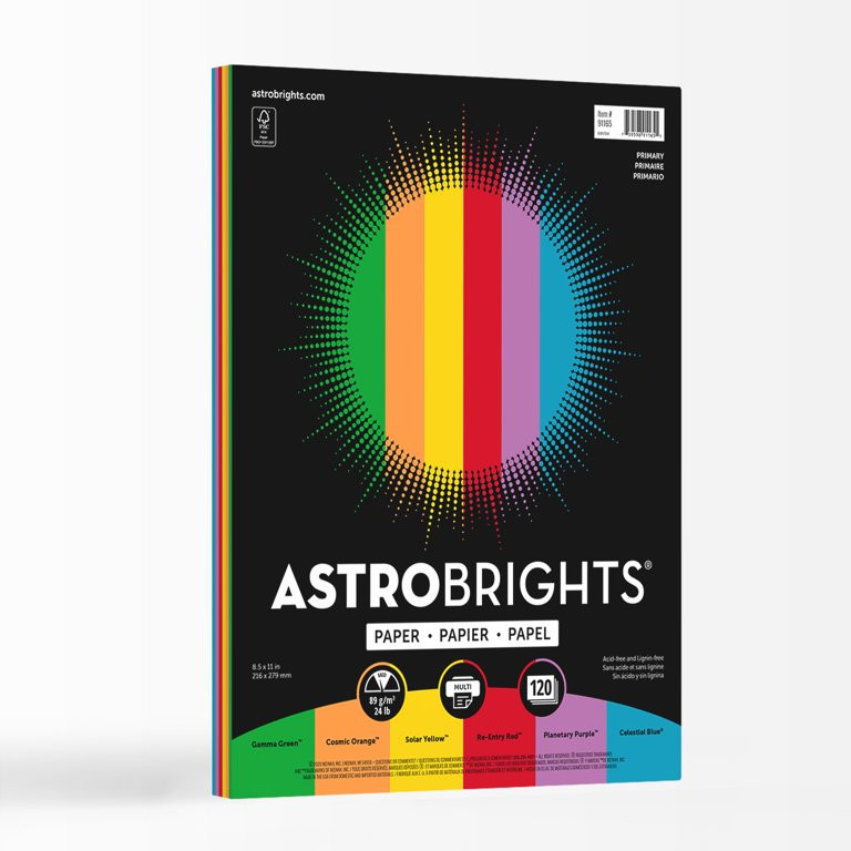 Astrobrights Colored Paper, 8.5" x11", Primary 6-Color Assortment, 120 Sheets | Walmart (US)